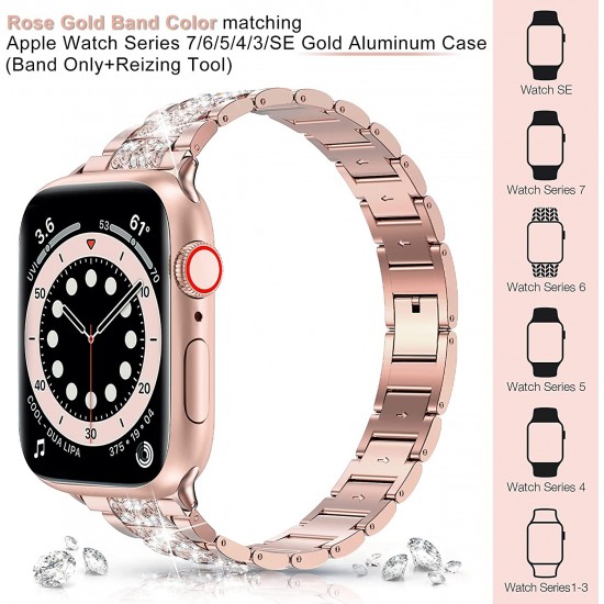 Watch Band for Apple Watch Ultra Series 8 Series 7 6 5 4 3 2 1 SE , Bling Replacement Bracelet Watch Band, Diamond Rhinestone Stainless Steel Metal Wristband Strap