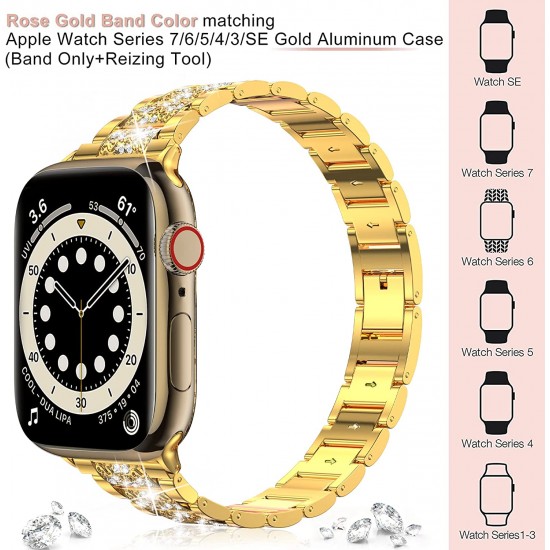 Watch Band for Apple Watch Ultra Series 8 Series 7 6 5 4 3 2 1 SE , Bling Replacement Bracelet Watch Band, Diamond Rhinestone Stainless Steel Metal Wristband Strap