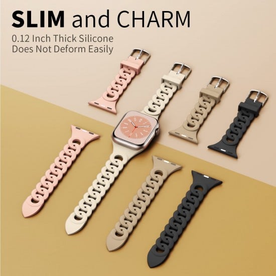 2 Pack Breathable Soft Chain Lace Silicone Bracelet Strap Compatible with Apple Watch Band 41mm 40mm 38mm 42mm 44mm 45mm 49mm, iWatch Ultra SE2 SE Series 8/7/6/5/4/3/2/1 for Women