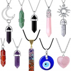 10 Pcs Crystal Necklace Healing Amethyst Crystals Carnelian Chakra Necklaces Evil Eye Necklace Vintage Hippie Wiccan Boho Rose Quartz Moon Sun Jewelry Heart Gemstone Pendant for Women 10 Pcs Crystal Necklace Healing Amethyst Crystals Carnelian Chakra Necklaces Evil Eye Necklace Vintage Hippie Wiccan Boho Rose Quartz Moon Sun Jewelry Heart Gemstone Pendant for Women