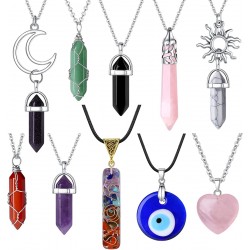 10 Pcs Crystal Necklace Healing Amethyst Crystals Carnelian Chakra Necklaces Evil Eye Necklace Vintage Hippie Wiccan Boho Rose Quartz Moon Sun Jewelry Heart Gemstone Pendant for Women 10 Pcs Crystal Necklace Healing Amethyst Crystals Carnelian Chakra Necklaces Evil Eye Necklace Vintage Hippie Wiccan Boho Rose Quartz Moon Sun Jewelry Heart Gemstone Pendant for Women