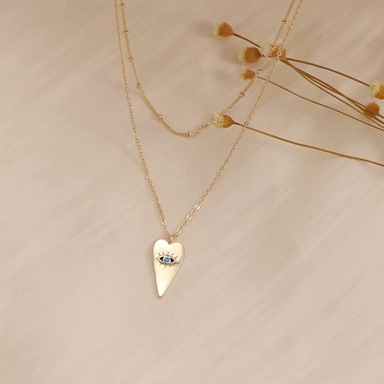 Heart Necklace Pendant Handmade 18k Gold Plated Dainty Gold Choker Arrow Bar Layering Long Necklace for Women