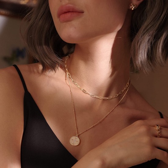 Heart Necklace Pendant Handmade 18k Gold Plated Dainty Gold Choker Arrow Bar Layering Long Necklace for Women