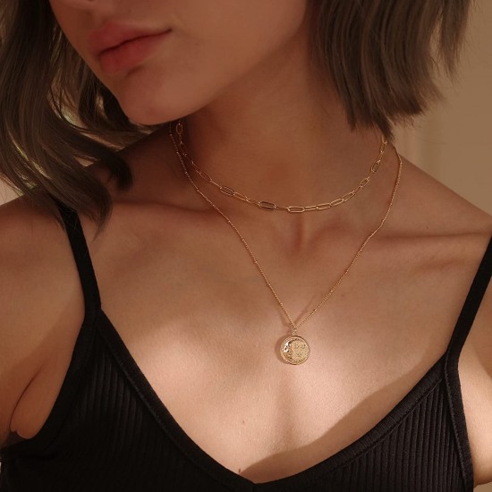 Heart Necklace Pendant Handmade 18k Gold Plated Dainty Gold Choker Arrow Bar Layering Long Necklace for Women