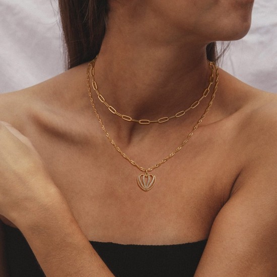 Heart Necklace Pendant Handmade 18k Gold Plated Dainty Gold Choker Arrow Bar Layering Long Necklace for Women