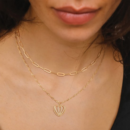 Heart Necklace Pendant Handmade 18k Gold Plated Dainty Gold Choker Arrow Bar Layering Long Necklace for Women