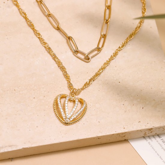 Heart Necklace Pendant Handmade 18k Gold Plated Dainty Gold Choker Arrow Bar Layering Long Necklace for Women