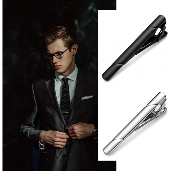 Tie Clips for Men, Black Gold Blue Gray Silver Tie Bar Set for Regular Ties, Luxury Box Gift Ideas