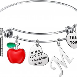 Personalized Stainless Steel Bracelets Friendship Bangle Gifts for Women, Valentines Graduation Thank You Teacher Gifts Present Bracelet with Initial Personalized Stainless Steel Bracelets Friendship Bangle Gifts for Women, Valentines Graduation Thank You Teacher Gifts Present Bracelet with Initial