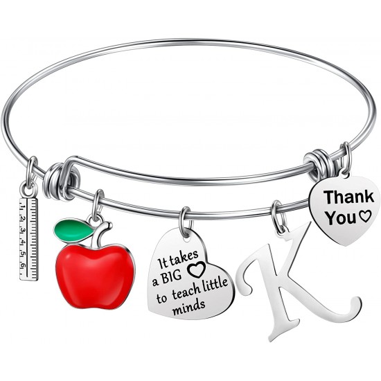 Personalized Stainless Steel Bracelets Friendship Bangle Gifts for Women, Valentines Graduation Thank You Teacher Gifts Present Bracelet with Initial