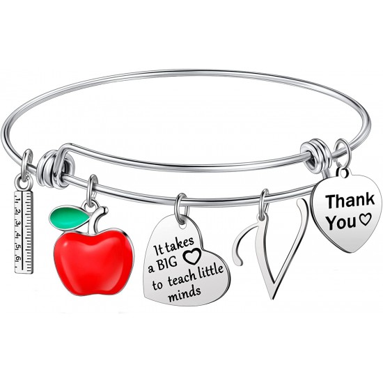 Personalized Stainless Steel Bracelets Friendship Bangle Gifts for Women, Valentines Graduation Thank You Teacher Gifts Present Bracelet with Initial