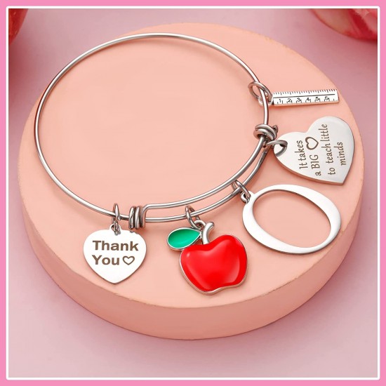 Personalized Stainless Steel Bracelets Friendship Bangle Gifts for Women, Valentines Graduation Thank You Teacher Gifts Present Bracelet with Initial