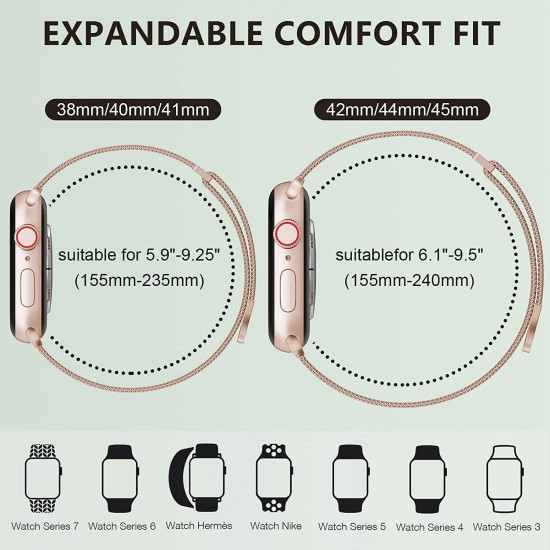 Watch Band for Apple Watch Series Ultra 8 7 6 5 4 3 2 1 SE 38mm 40mm 41mm 42mm 44mm 45mm 49mm Women and Men, Stainless Steel Mesh Loop Magnetic Clasp Replacement for iWatch Bands