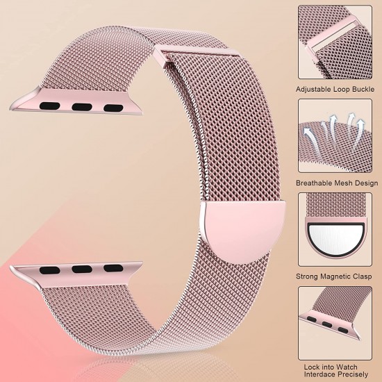 Watch Band for Apple Watch Series Ultra 8 7 6 5 4 3 2 1 SE 38mm 40mm 41mm 42mm 44mm 45mm 49mm Women and Men, Stainless Steel Mesh Loop Magnetic Clasp Replacement for iWatch Bands