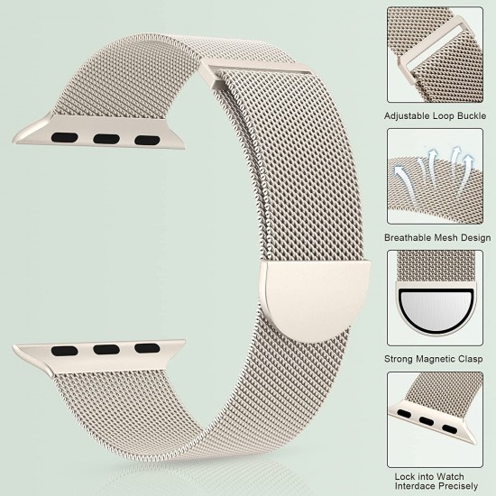 Watch Band for Apple Watch Series Ultra 8 7 6 5 4 3 2 1 SE 38mm 40mm 41mm 42mm 44mm 45mm 49mm Women and Men, Stainless Steel Mesh Loop Magnetic Clasp Replacement for iWatch Bands