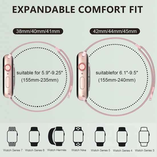 Watch Band for Apple Watch Series Ultra 8 7 6 5 4 3 2 1 SE 38mm 40mm 41mm 42mm 44mm 45mm 49mm Women and Men, Stainless Steel Mesh Loop Magnetic Clasp Replacement for iWatch Bands