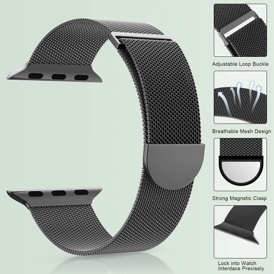 Watch Band for Apple Watch Series Ultra 8 7 6 5 4 3 2 1 SE 38mm 40mm 41mm 42mm 44mm 45mm 49mm Women and Men, Stainless Steel Mesh Loop Magnetic Clasp Replacement for iWatch Bands