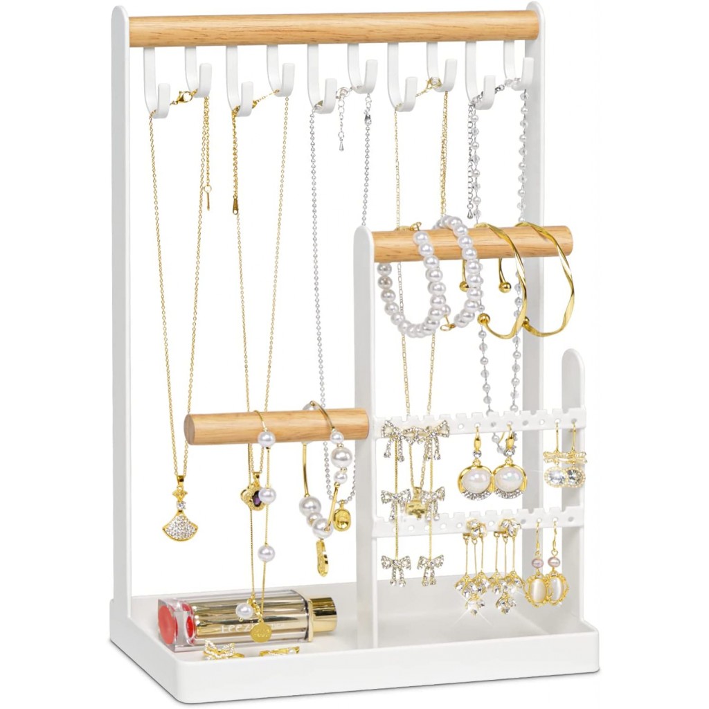 Kraxta™ Metal Stand Jewellerys Displays With 10 Hanging Hooks and 60 Earing  Holes Earring Display Stand Holder Organizer : Amazon.in: Home & Kitchen