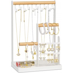 Jewelry Organizer Stand with Earring Tray and 10 Hooks, 4 Tier Necklace Holder Display for Earrings Watches Bracelet Rings