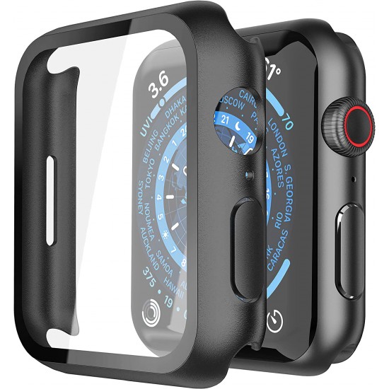 2 Pack Hard PC Case with Tempered Glass Screen Protector Compatible with Apple Watch Ultra Series 8 7 6 5 4 41mm 45mm 40mm 44mm 49mm
