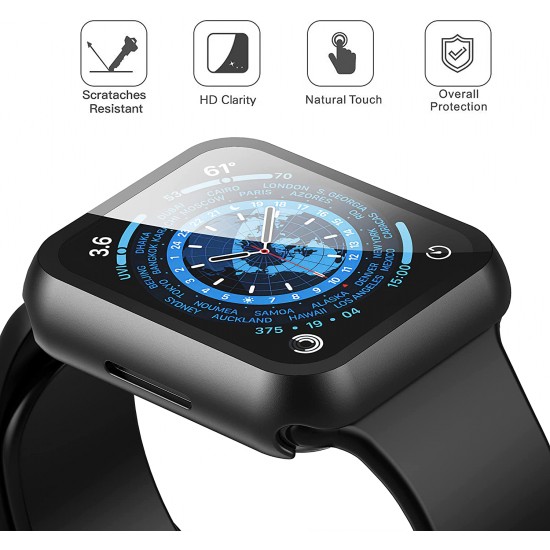 2 Pack Hard PC Case with Tempered Glass Screen Protector Compatible with Apple Watch Ultra Series 8 7 6 5 4 41mm 45mm 40mm 44mm 49mm
