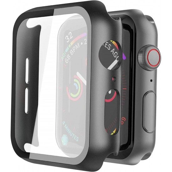 2 Pack Hard PC Case with Tempered Glass Screen Protector Compatible with Apple Watch Ultra Series 8 7 6 5 4 41mm 45mm 40mm 44mm 49mm