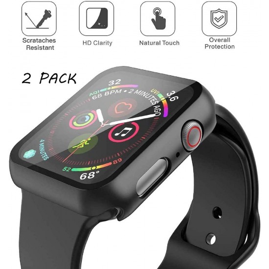 2 Pack Hard PC Case with Tempered Glass Screen Protector Compatible with Apple Watch Ultra Series 8 7 6 5 4 41mm 45mm 40mm 44mm 49mm