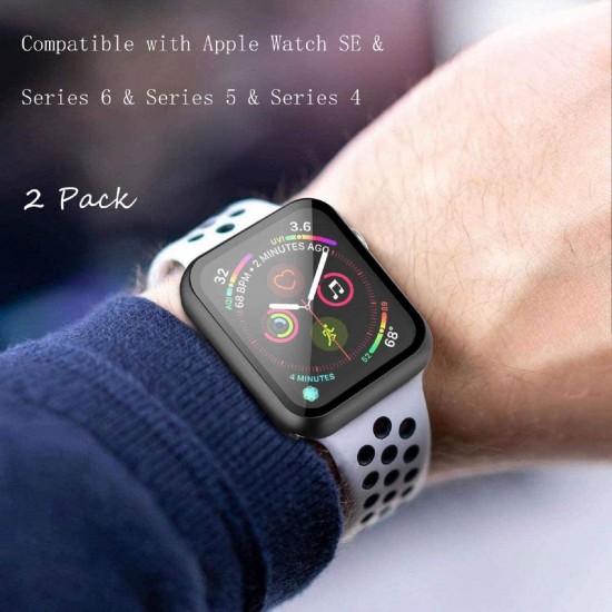 2 Pack Hard PC Case with Tempered Glass Screen Protector Compatible with Apple Watch Ultra Series 8 7 6 5 4 41mm 45mm 40mm 44mm 49mm