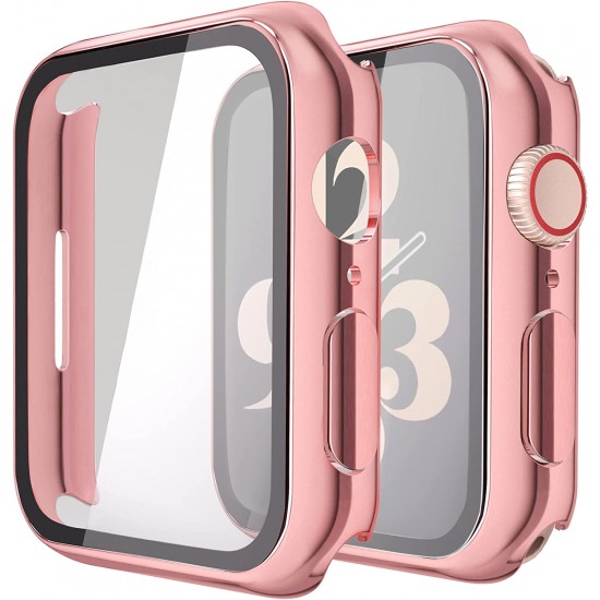2 Pack Hard PC Case with Tempered Glass Screen Protector Compatible with Apple Watch Ultra Series 8 7 6 5 4 41mm 45mm 40mm 44mm 49mm