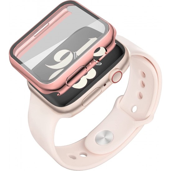 2 Pack Hard PC Case with Tempered Glass Screen Protector Compatible with Apple Watch Ultra Series 8 7 6 5 4 41mm 45mm 40mm 44mm 49mm