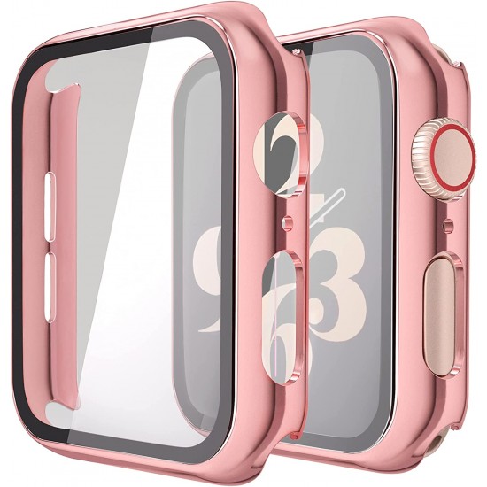 2 Pack Hard PC Case with Tempered Glass Screen Protector Compatible with Apple Watch Ultra Series 8 7 6 5 4 41mm 45mm 40mm 44mm 49mm