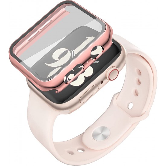 2 Pack Hard PC Case with Tempered Glass Screen Protector Compatible with Apple Watch Ultra Series 8 7 6 5 4 41mm 45mm 40mm 44mm 49mm