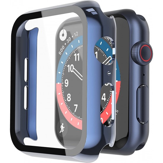 2 Pack Hard PC Case with Tempered Glass Screen Protector Compatible with Apple Watch Ultra Series 8 7 6 5 4 41mm 45mm 40mm 44mm 49mm