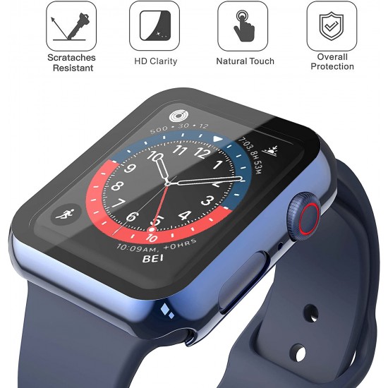 2 Pack Hard PC Case with Tempered Glass Screen Protector Compatible with Apple Watch Ultra Series 8 7 6 5 4 41mm 45mm 40mm 44mm 49mm