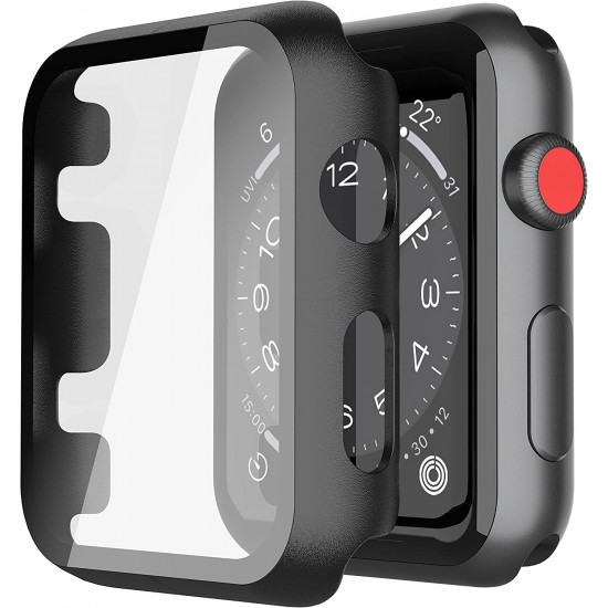2 Pack Hard PC Case with Tempered Glass Screen Protector Compatible with Apple Watch Ultra Series 8 7 6 5 4 41mm 45mm 40mm 44mm 49mm