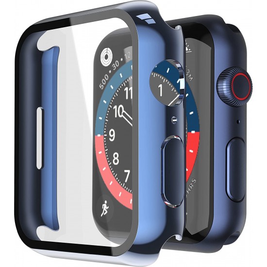 2 Pack Hard PC Case with Tempered Glass Screen Protector Compatible with Apple Watch Ultra Series 8 7 6 5 4 41mm 45mm 40mm 44mm 49mm
