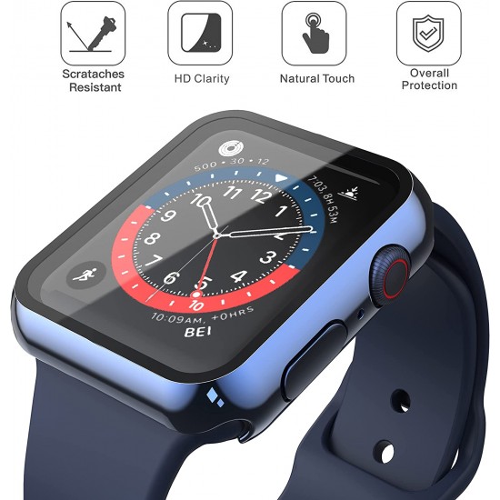 2 Pack Hard PC Case with Tempered Glass Screen Protector Compatible with Apple Watch Ultra Series 8 7 6 5 4 41mm 45mm 40mm 44mm 49mm