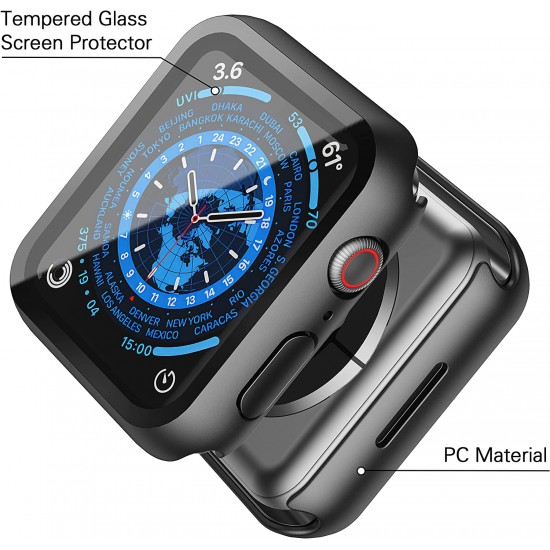 2 Pack Hard PC Case with Tempered Glass Screen Protector Compatible with Apple Watch Ultra Series 8 7 6 5 4 41mm 45mm 40mm 44mm 49mm