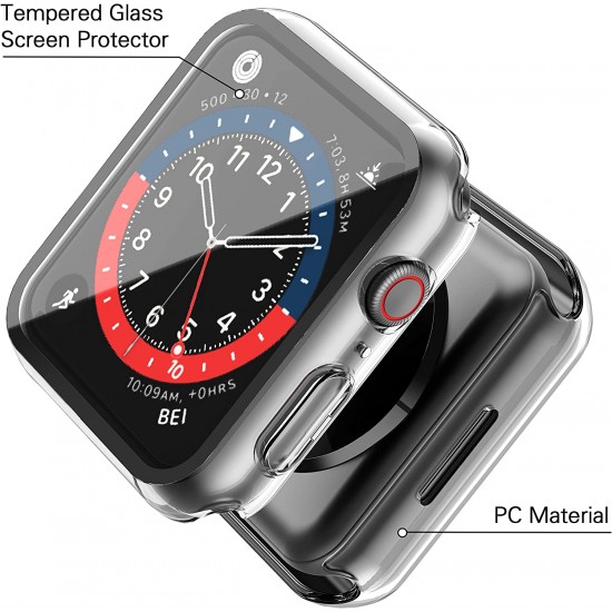 2 Pack Hard PC Case with Tempered Glass Screen Protector Compatible with Apple Watch Ultra Series 8 7 6 5 4 41mm 45mm 40mm 44mm 49mm