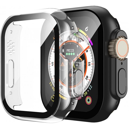 2 Pack Hard PC Case with Tempered Glass Screen Protector Compatible with Apple Watch Ultra Series 8 7 6 5 4 41mm 45mm 40mm 44mm 49mm