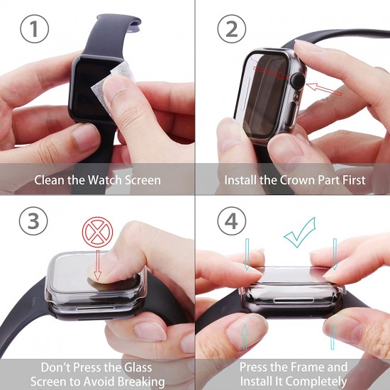 2 Pack Hard PC Case with Tempered Glass Screen Protector Compatible with Apple Watch Ultra Series 8 7 6 5 4 41mm 45mm 40mm 44mm 49mm