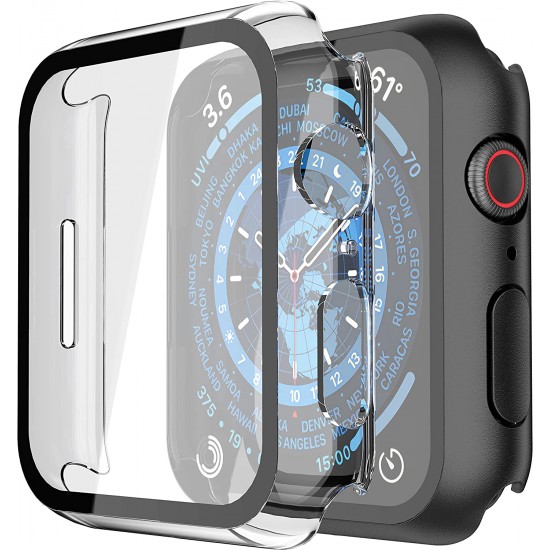 2 Pack Hard PC Case with Tempered Glass Screen Protector Compatible with Apple Watch Ultra Series 8 7 6 5 4 41mm 45mm 40mm 44mm 49mm