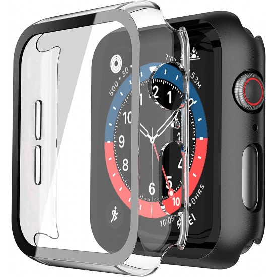 2 Pack Hard PC Case with Tempered Glass Screen Protector Compatible with Apple Watch Ultra Series 8 7 6 5 4 41mm 45mm 40mm 44mm 49mm