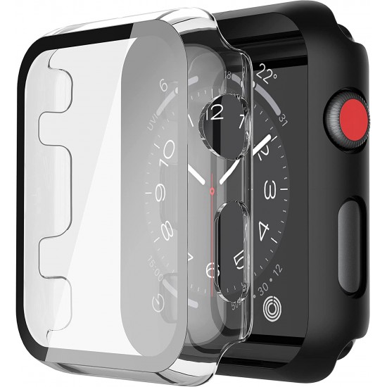 2 Pack Hard PC Case with Tempered Glass Screen Protector Compatible with Apple Watch Ultra Series 8 7 6 5 4 41mm 45mm 40mm 44mm 49mm
