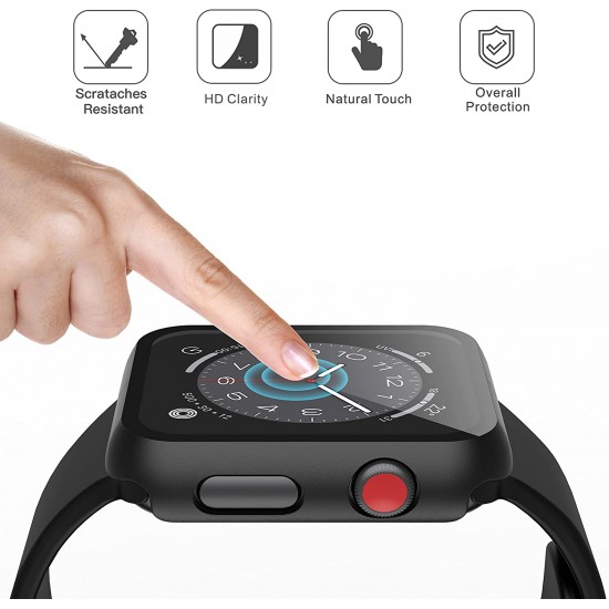 2 Pack Hard PC Case with Tempered Glass Screen Protector Compatible with Apple Watch Ultra Series 8 7 6 5 4 41mm 45mm 40mm 44mm 49mm