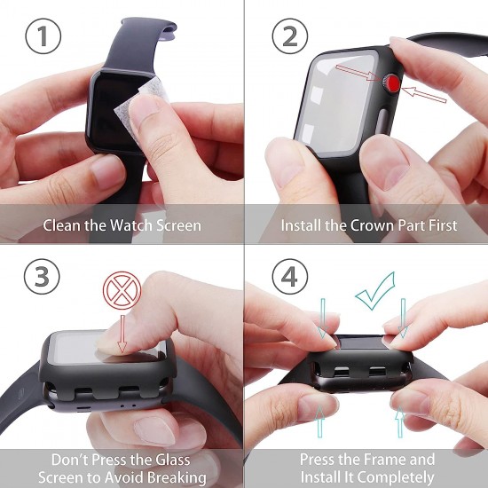 2 Pack Hard PC Case with Tempered Glass Screen Protector Compatible with Apple Watch Ultra Series 8 7 6 5 4 41mm 45mm 40mm 44mm 49mm