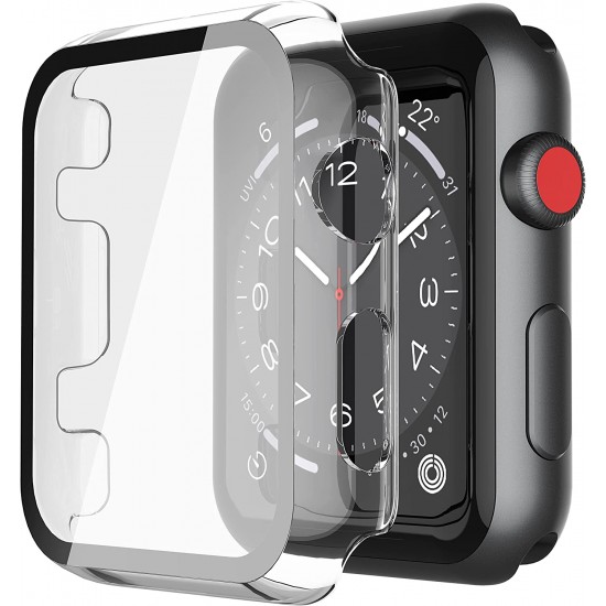 2 Pack Hard PC Case with Tempered Glass Screen Protector Compatible with Apple Watch Ultra Series 8 7 6 5 4 41mm 45mm 40mm 44mm 49mm