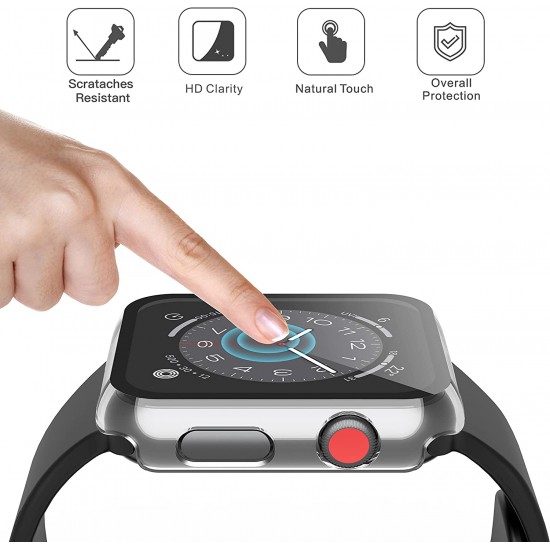 2 Pack Hard PC Case with Tempered Glass Screen Protector Compatible with Apple Watch Ultra Series 8 7 6 5 4 41mm 45mm 40mm 44mm 49mm