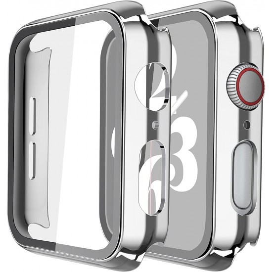 2 Pack Hard PC Case with Tempered Glass Screen Protector Compatible with Apple Watch Ultra Series 8 7 6 5 4 41mm 45mm 40mm 44mm 49mm