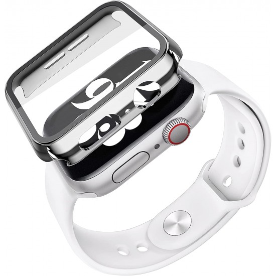 2 Pack Hard PC Case with Tempered Glass Screen Protector Compatible with Apple Watch Ultra Series 8 7 6 5 4 41mm 45mm 40mm 44mm 49mm